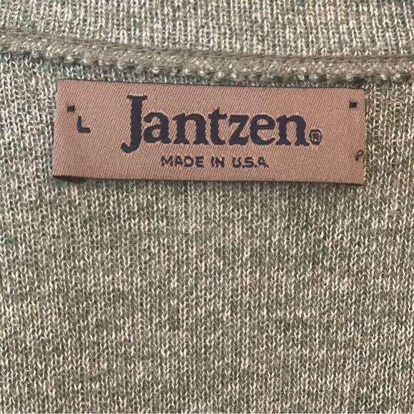 Jantzen Sz L VTG Green Knit USA V-Neck Grandpacore Pullover Sweater - Picture 5 of 5